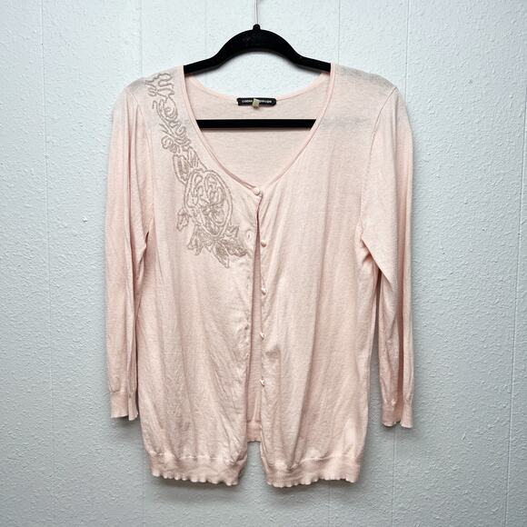 Cable & Gauge Soft Pink Beaded Womens Cardigan Sweater Medium Workwear Soft Girl - Picture 1 of 13